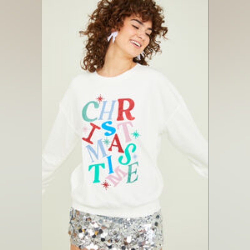Christmas Time Glitter Oversized Sweatshirt